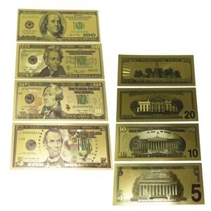 Gold Foil Novelty Banknotes Set 100 20 10 5 Dollar Bills Collectible Currency